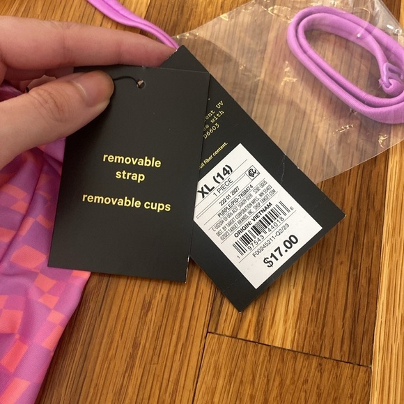 NWT Art Class Girls Pink and Purple Checkered One Piece Swimsuit Size XL - Picture 4 of 8